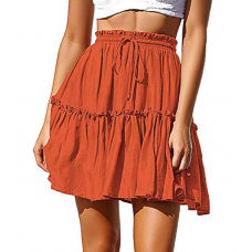 Mini Saia Cintura Alta Boho Bohemian Laranja